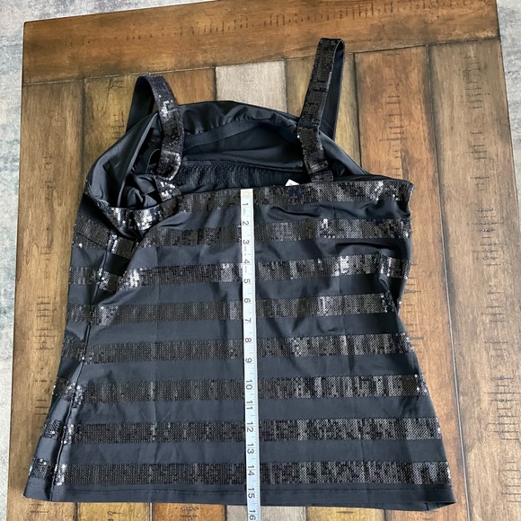 Carmen Marc Valvo Black Sequin Striped Top Size XL NWT - Picture 4 of 6
